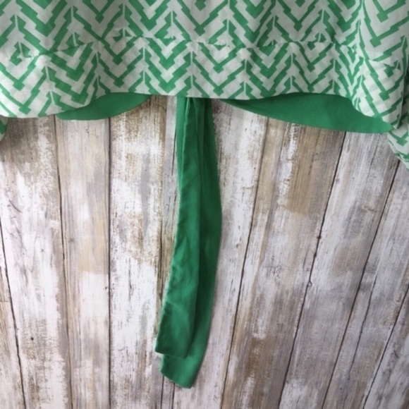 Umgee Green Sheer Chevron Tie Blouse - Picture 2 of 6